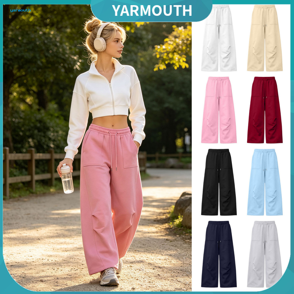 Women Drawstring Pants Elastic Waist Trousers Unisex Wide Leg with Loose Fit Sports for Men Spring Fall for Everyday