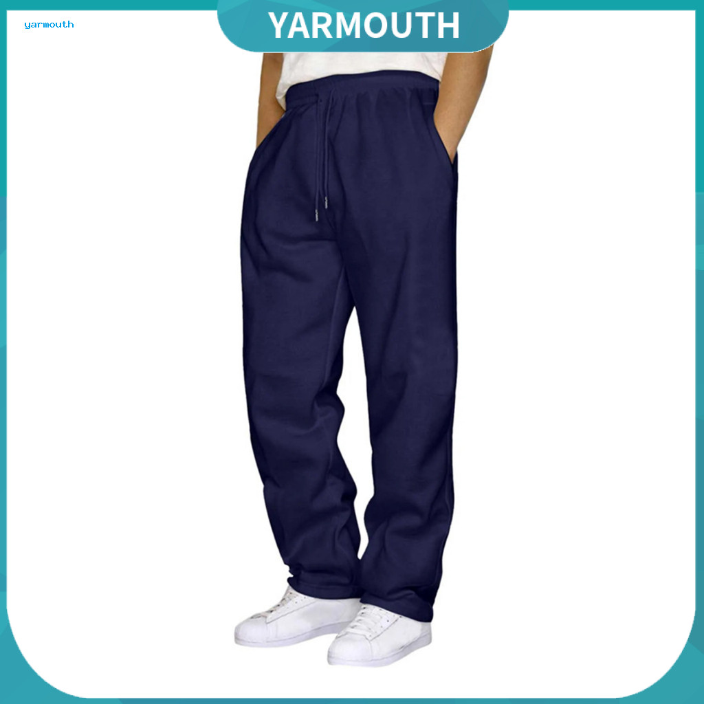 Men Trousers Sweatpants with Side Pockets Unisex Spring Fall Wide Leg Elastic Waist – Comfortable Loose Fit Sport for