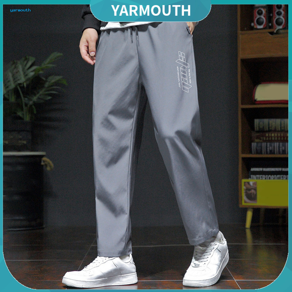 Autumn Trousers Men Pants Men's Spring Fall Wide Leg with Side Pockets Elastic Drawstring Waist Loose Fit Thin Slacks So