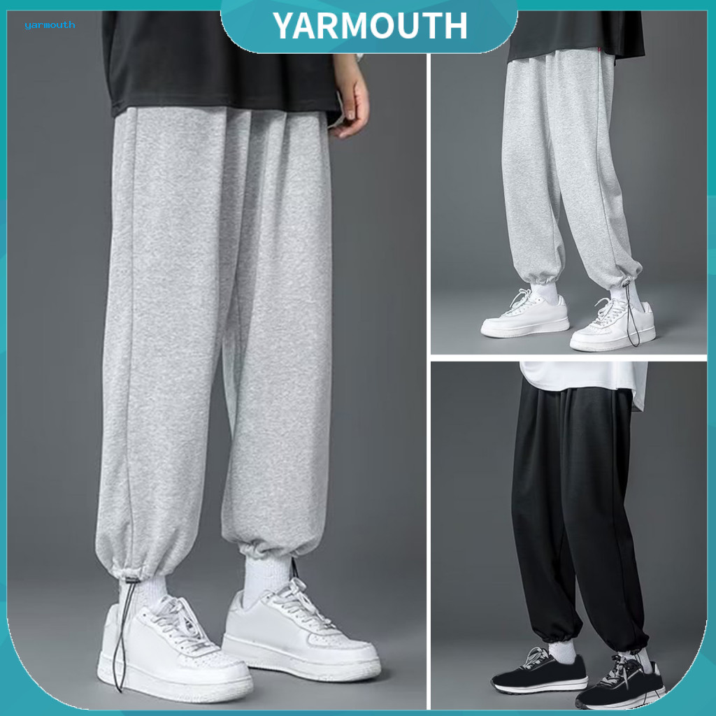 Drawstring Waist Pants Straight Leg Trousers Men's Spring Fall Elastic Wide Loose Street Style Sport Plus Size Solid for