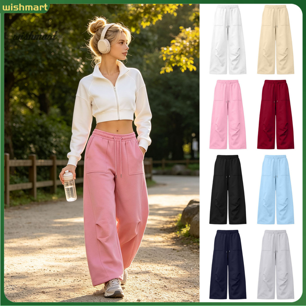 Relaxed Fit Joggers Unisex Wide Leg Pants with Drawstring Elastic Waist Loose Sports Trousers for Men Women Spring Fall
