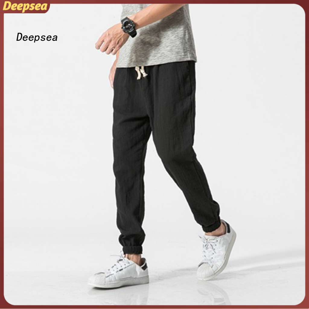 Men's Spring Fall Harem Pants Loose Fit Bloomers with Drawstring Waist Elastic Ankle Bands Deep Crotch Pockets – Comfo