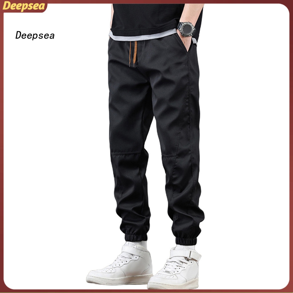 Men's Spring Fall Cargo Pants Loose Fit Elastic Waist Drawstring Multi Pockets Ankle Cuffs Plus Size Casual Sport Trouse