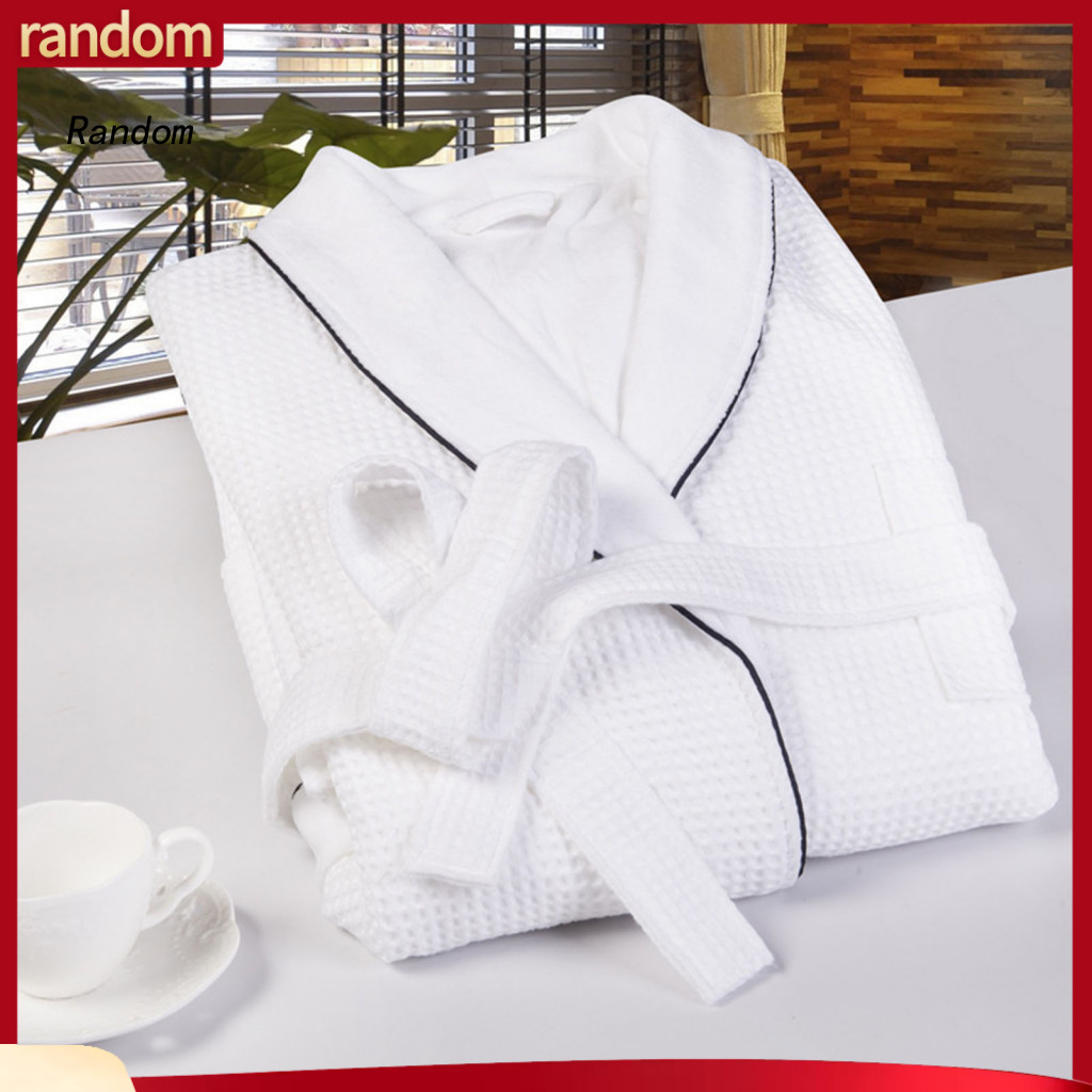 Cotton Nightgown Unisex V Neck Lace-up Waist Loose Long Sleeve with Pockets Soft Solid Color Sleepwear Spring Bathrobe f