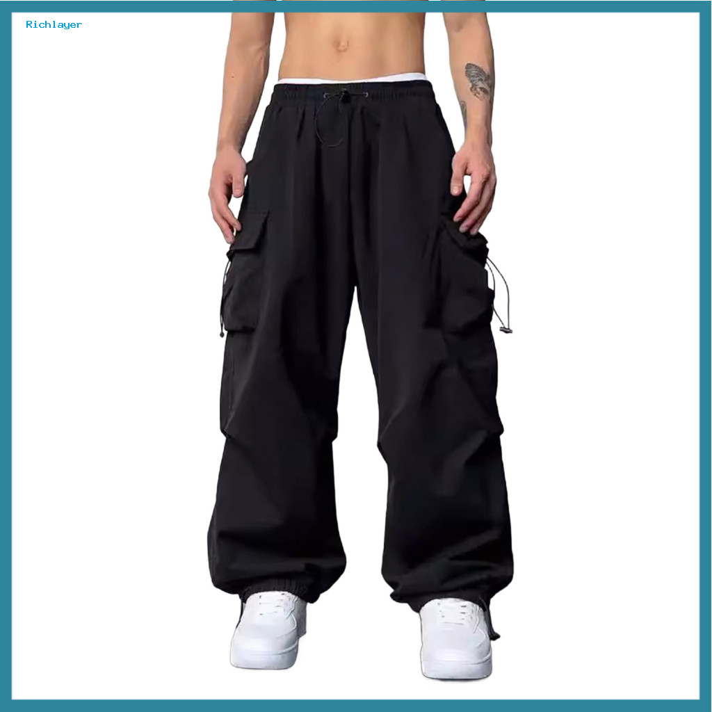 Men Baggy Pants with Secure Pockets Casual Cargo Men's Loose Fit Hip Hop Style Elastic Waist and for Spring
