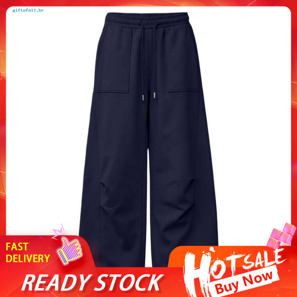 Loose Fit Sweatpants Elastic Waist Trousers Unisex Wide Leg Pants with Drawstring Sports for Men Women Spring Fall for E
