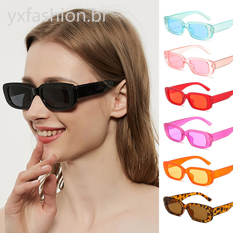 Quadrados De Sol Clássico Mulher OCulos Femininos Retro Da Moda Culos Para Mulheres Delicadas Exterior Retangulares De Armação Pequena Colorido Óculos De Sol Laranja Transparentes