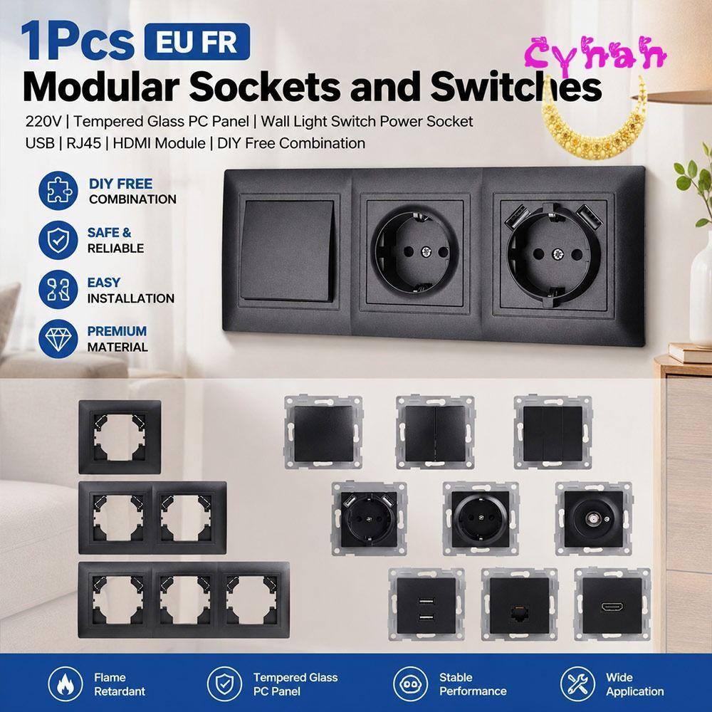 CYNAN 1Pcs Interruptor De Parede Do Painel , Soquetes E Interruptores Modulares PC 220V 16A 250V , Carga Rápida USB Dupl