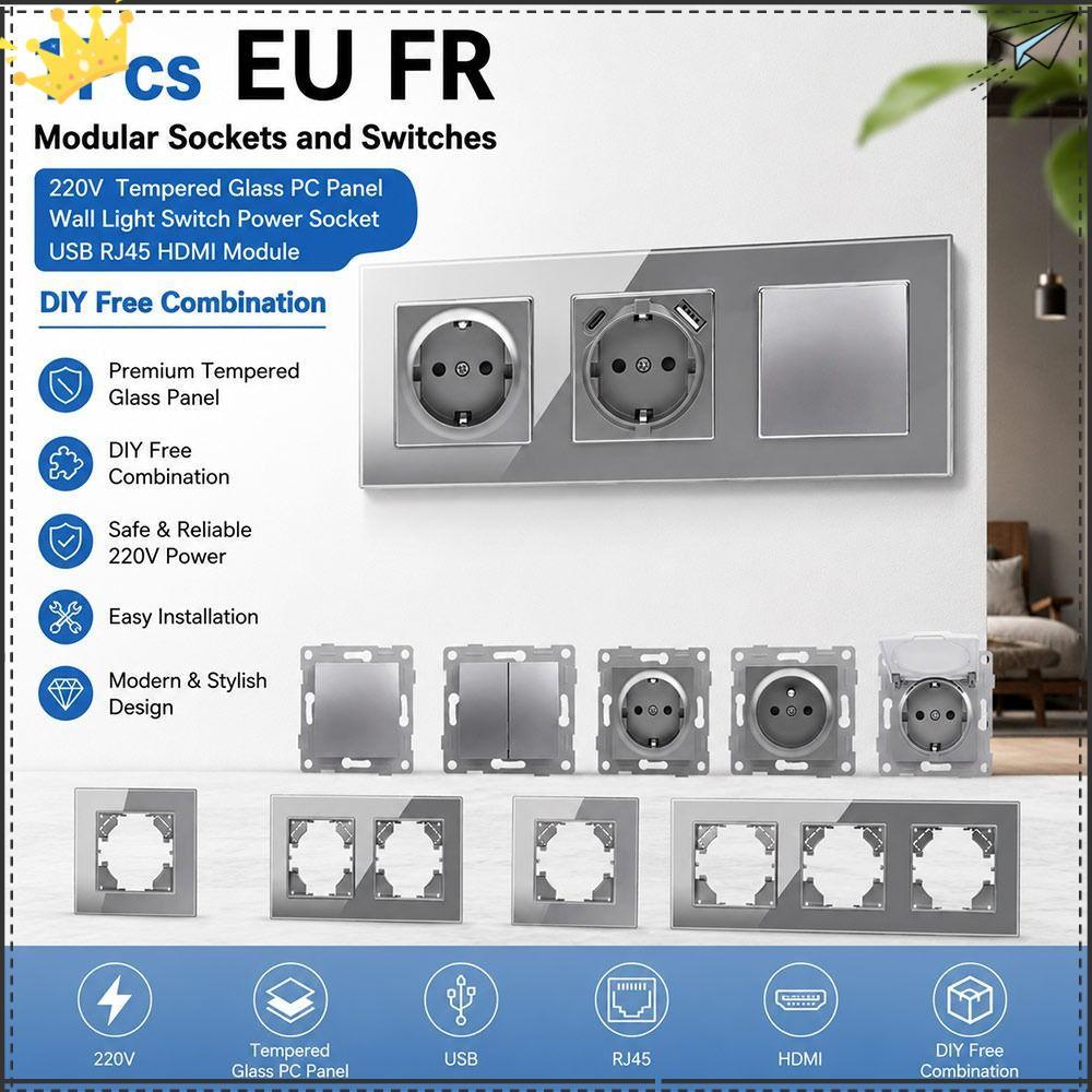 LILAC 1Pcs Soquetes E Interruptores Modulares , Interruptor De Parede Do Painel De Carga Rápida USB Duplo 220V 16A 250V