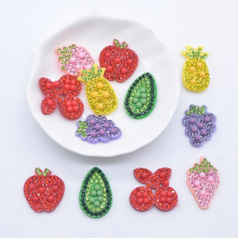 24 Pcs Frutas Maçã Uva Morango Abacaxi Abacate Cereja Rhinestone Applique Para DIY Headwear Clipes Arco Decoração