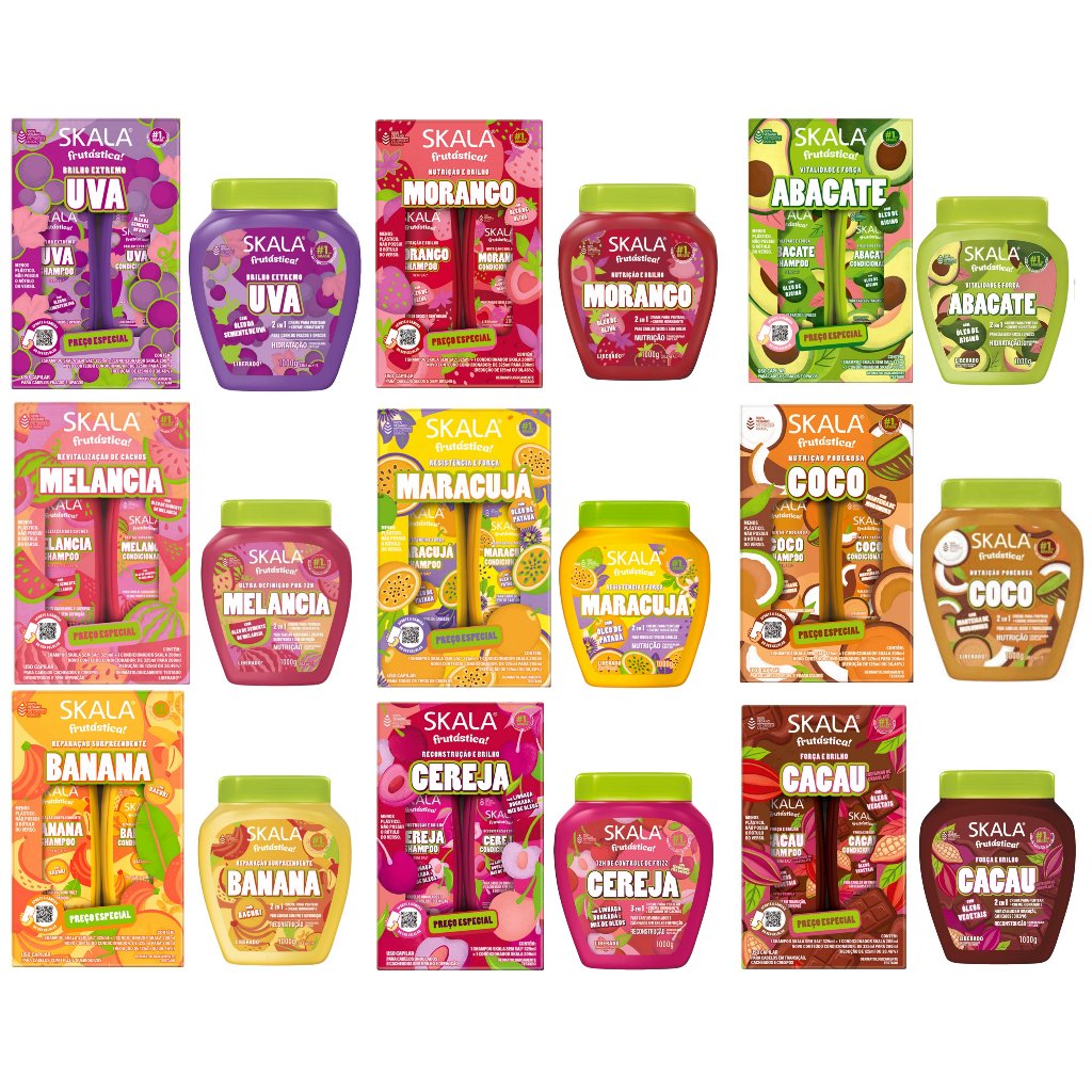 Kit Skala Frutástica Morango Uva Coco Melancia Cacau Banana Abacate Cereja Maracujá Linha Completa