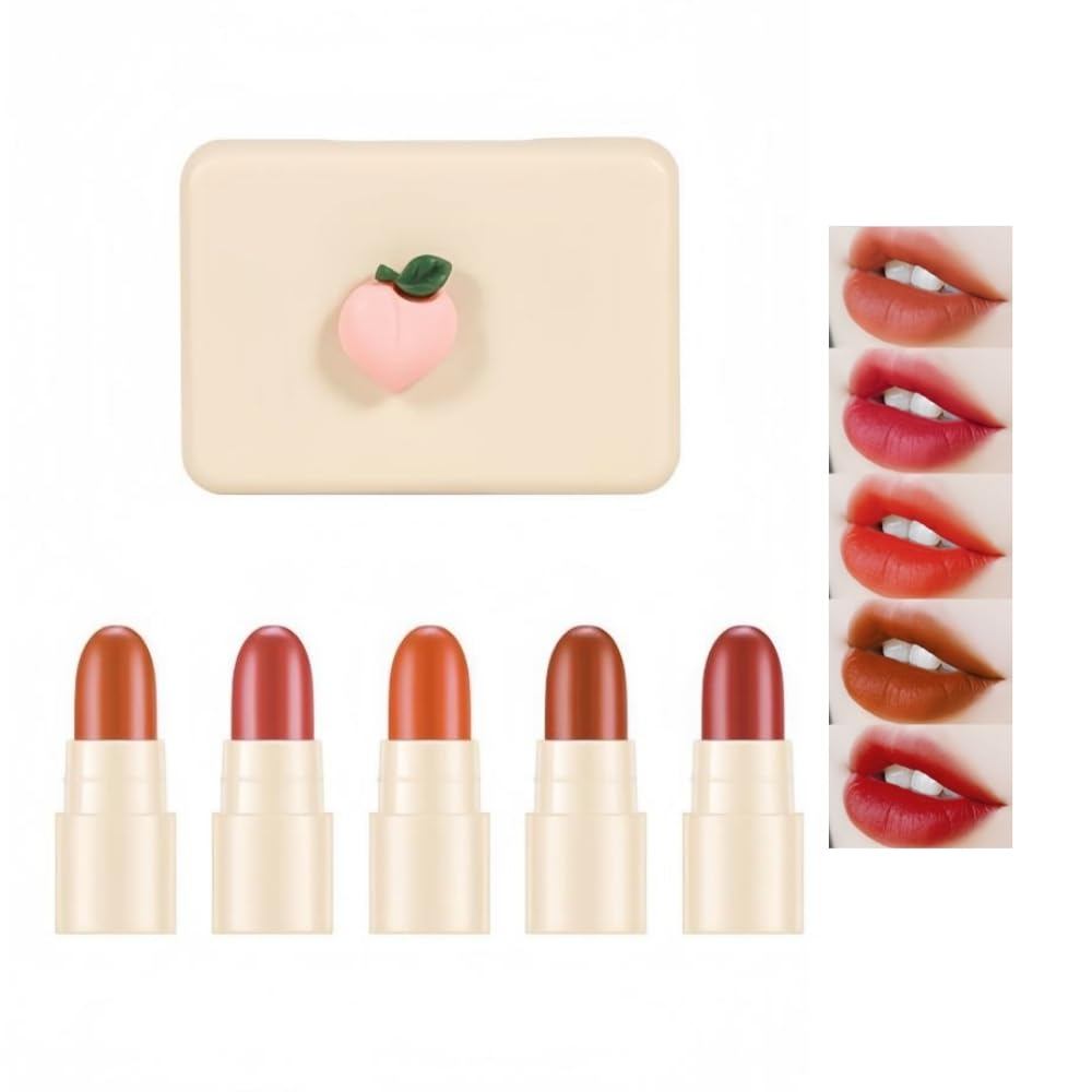 MZKV 5 Colors Capsule Pills Lipstick Mini Lip-Stick Set for Youngster/Beginner, Easy to Carry, Cute Strawberry/Avocado/P