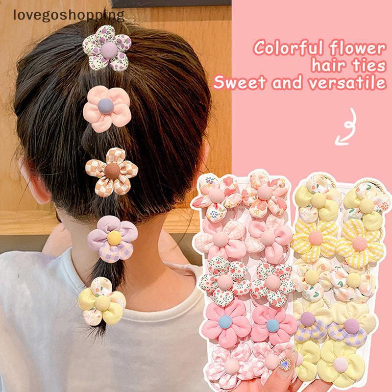 [lovego] 10 Unidades/Conjunto Colorido Fabirc Flor Laços De Cabelo Scrunchies Bebê Meninas Elásticos Suportes De Rabo De