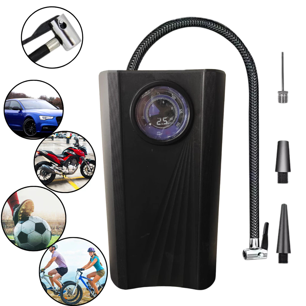 Mini Bomba de Ar Digital Compressor e Calibrador de Pneus Carro Moto Bike Com Lanterna Led Portátil