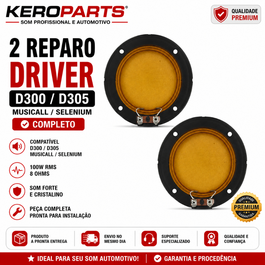 2 Reparo Driver MusicAll D300 D305 Compatível Selenium Corneta Som Automotivo Diafragma Completo