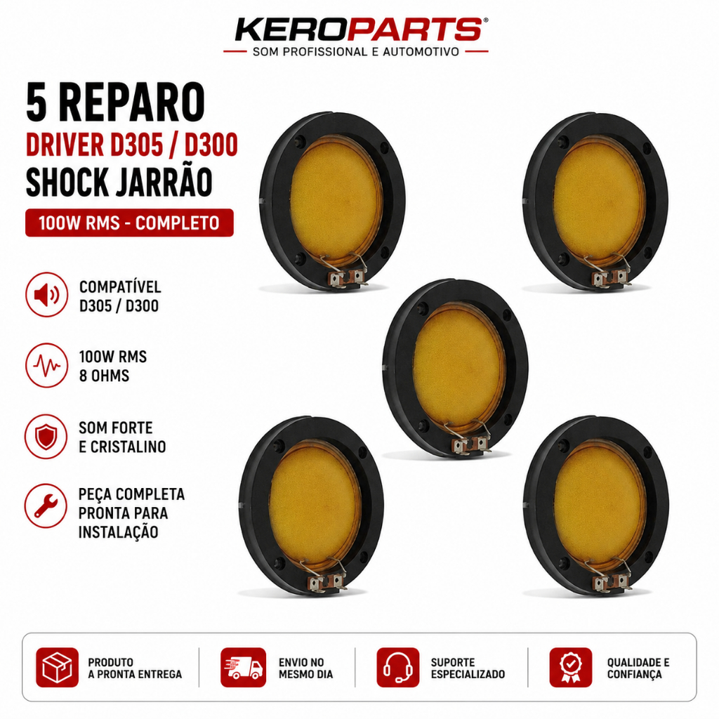 5 Reparo MusicAll Driver D305 D300 Shock Jarrão 100W RMS Corneta Diafragma Som Automotivo