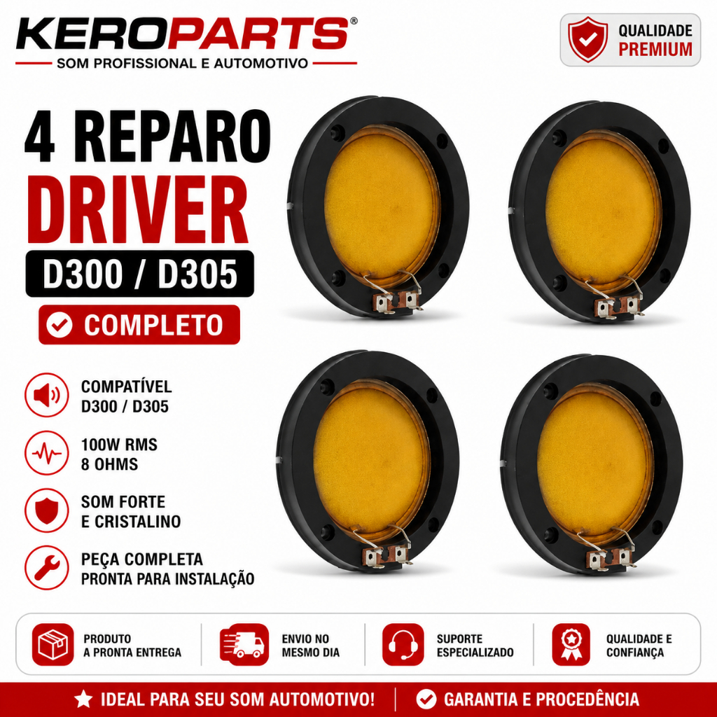 4 Reparo MusicAll Driver D305 D300 Shock Jarrão 100W RMS Corneta Diafragma Som Automotivo