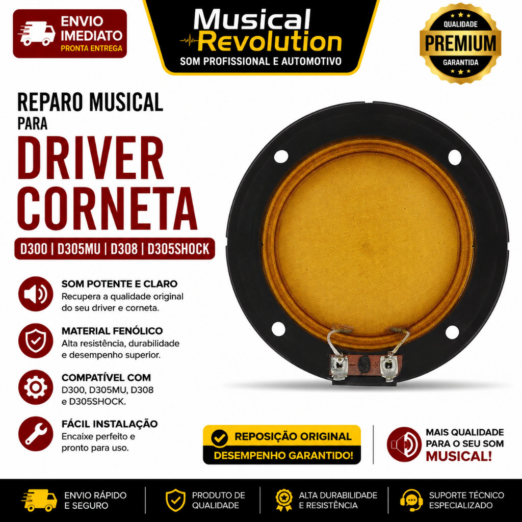 1 Reparo MusicAll Driver D305 D300 Shock Jarrão 100W RMS Corneta Diafragma Som Automotivo