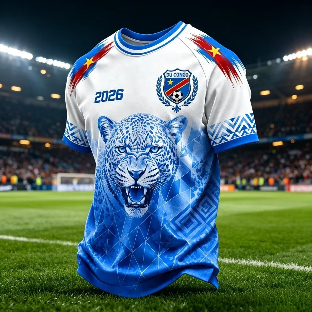 DR Congo National Fan Camiseta Curta 3D Impressa Manga De Secagem Rápida Leopardo Estrela Geométrica Gráfico Sportswear
