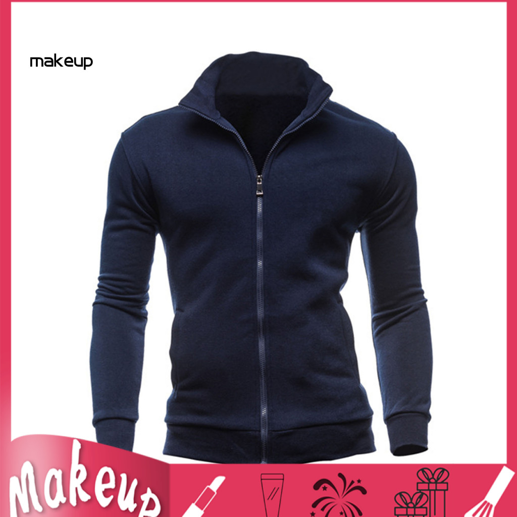 Men Velvet Jacket Sport Men's Fall Winter Stand Collar Zipper Closure Retro Cardigan Long Sleeve Sportswear with Elastic