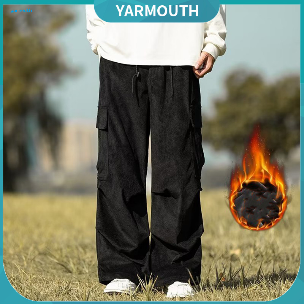 Loose Fit Overalls Classic Retro Cargo Pants Men’s Oversized with Multiple Pockets Solid Color Drawstring Sportswear H