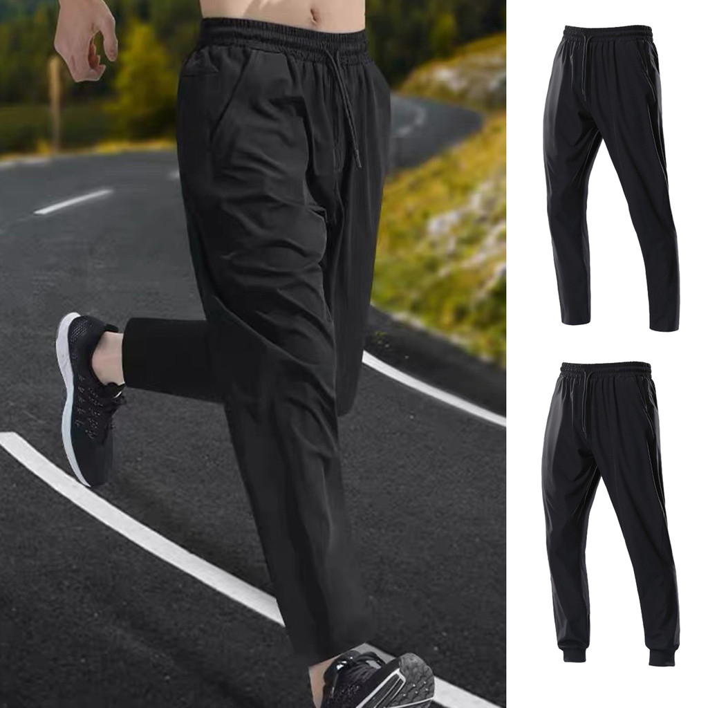 FL-Men Calças Casuais Cor Sólida De Corrida Sportswear Jogging Sweatpants Respiráveis Com Bolsos Secagem Rápida Fino Tre