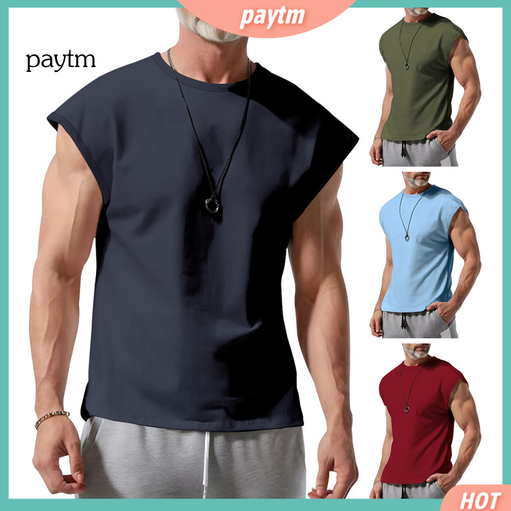 Versatile Men Tank Top Sleeveless Tops Men's Summer Vest Solid Color Crew Neck Casual Outdoor Sportswear Daily Wear Ligh