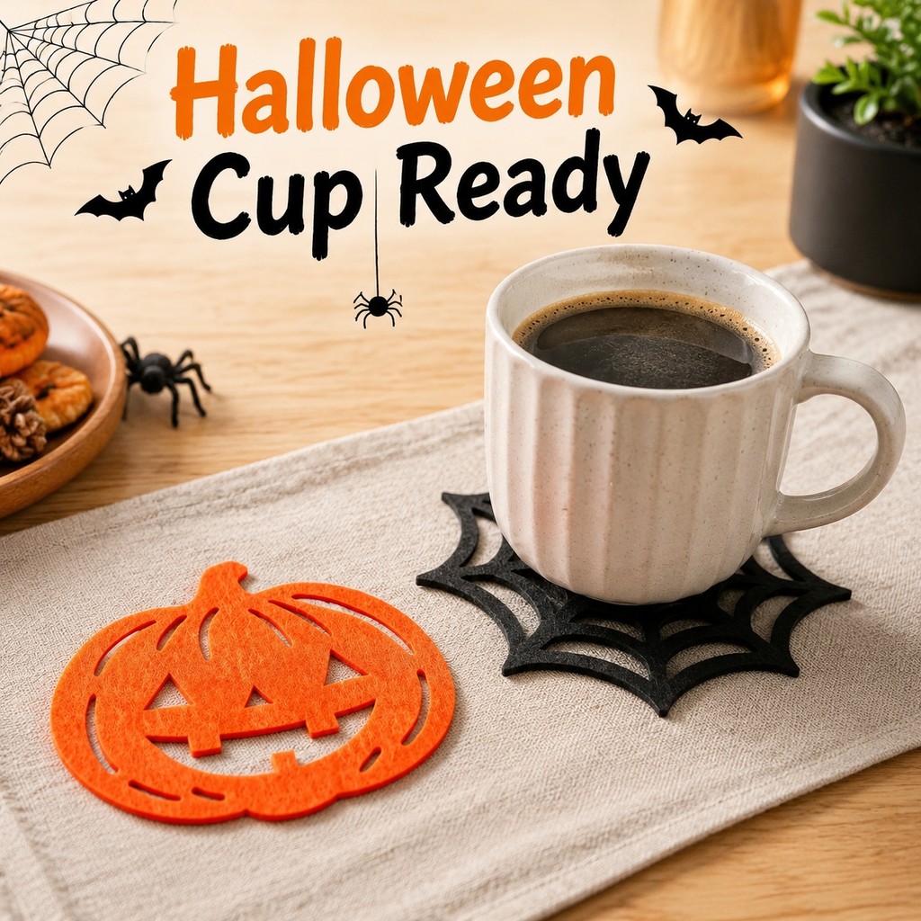 5/10 Pcs Halloween Spider Web Coaster Jogo Americano De Feltro Preto Para Mesa De Xícara De Café