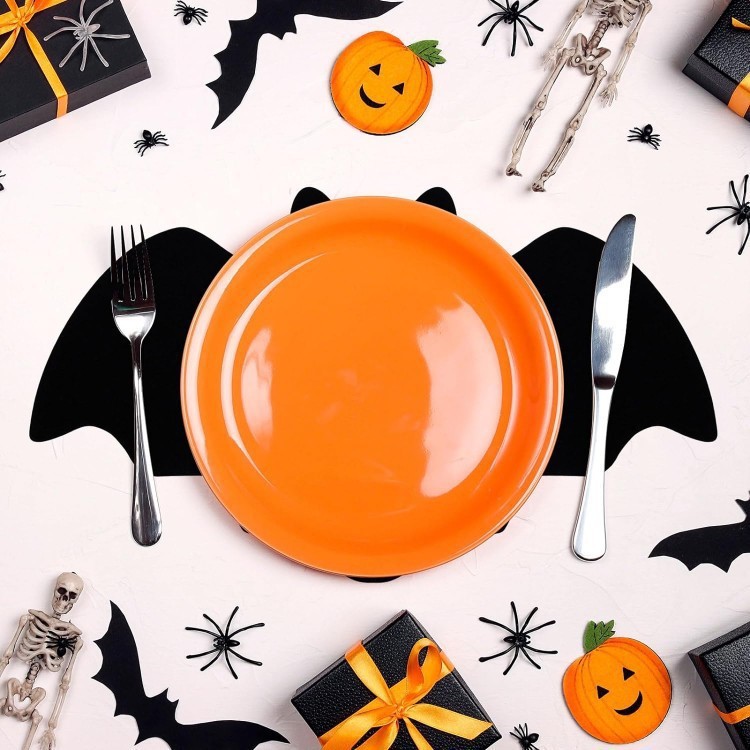 12 pçs Halloween feltro morcego placemat aranha Web isolamento térmico Coaster antiderrapante resistente ao calor decora