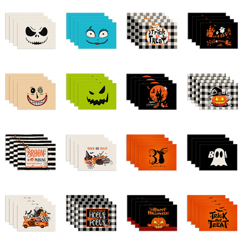 4 Pçs Placemats De Mesa De Halloween 30 * 45cm Linho Fantasma Festival Atmosfera Tapete Morcego Abóbora Aranha Web Decor