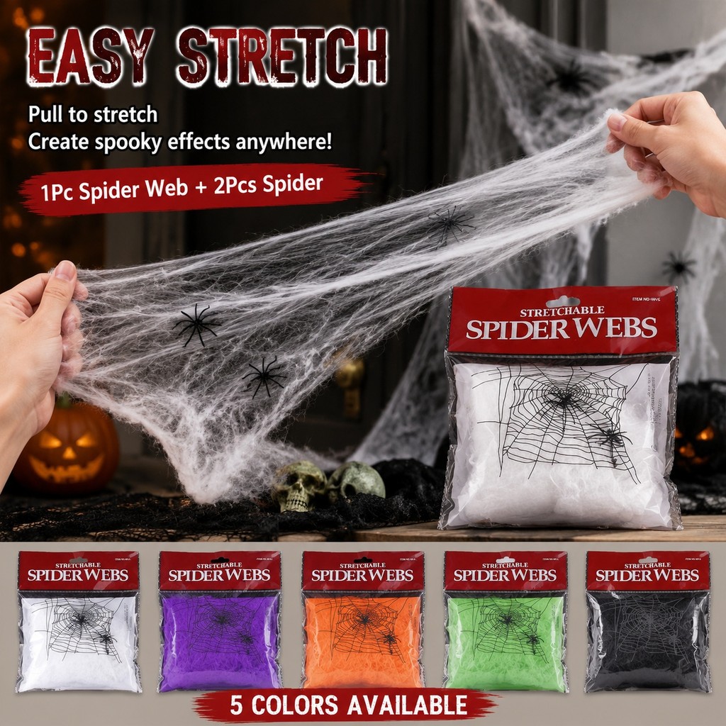 4/8 Pcs Colorido Halloween Spider Web Decoração Branco Preto Verde Laranja Roxo Festa Opções De Teia De Aranha