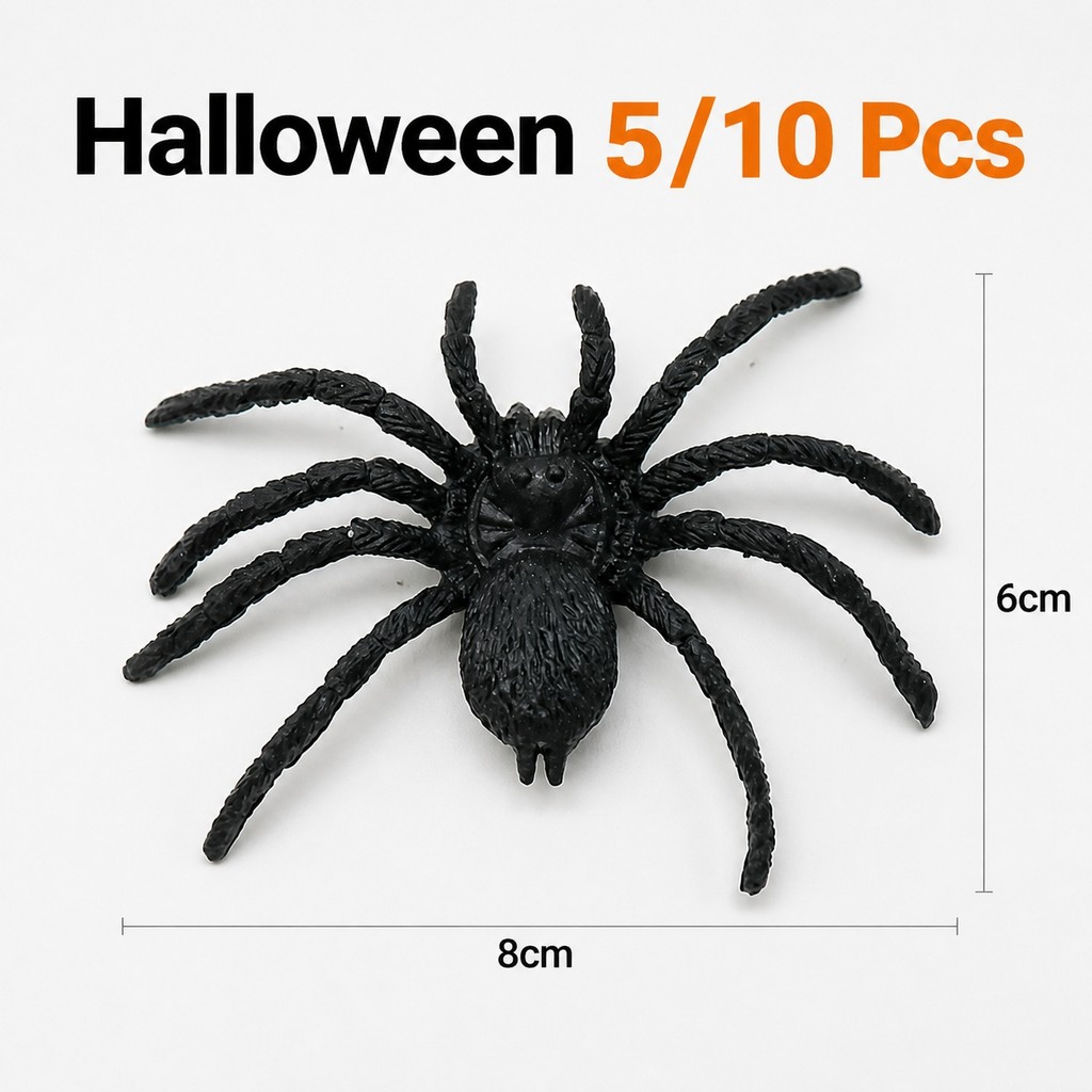5/10 Pcs Aranha Artificial Preta Halloween Prop Forma De Perna Realista Para Decoração De Cena De Janela E Web