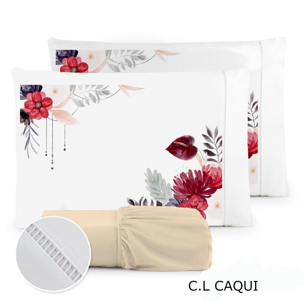 KIT Jogo de Lençol 3 peças Queen COM FRONHA VERMELHA FLORAL ESTAMPADA