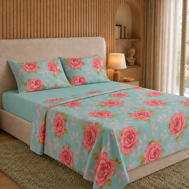 Jogo De Lençol Cama Queen Size 4 Pçs Estampado 100% Algodão C Florido