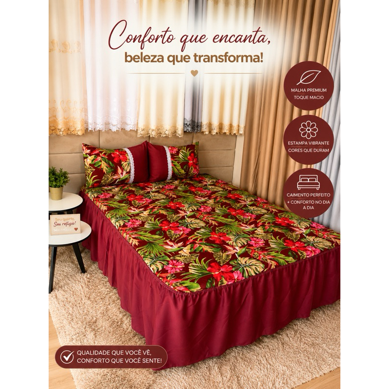 COLCHAS COM BABADO CASAL em Oxford  + 2 PORTAS -TRAVESSEIROS – ESTAMPA FLORAL/BABADO LISO