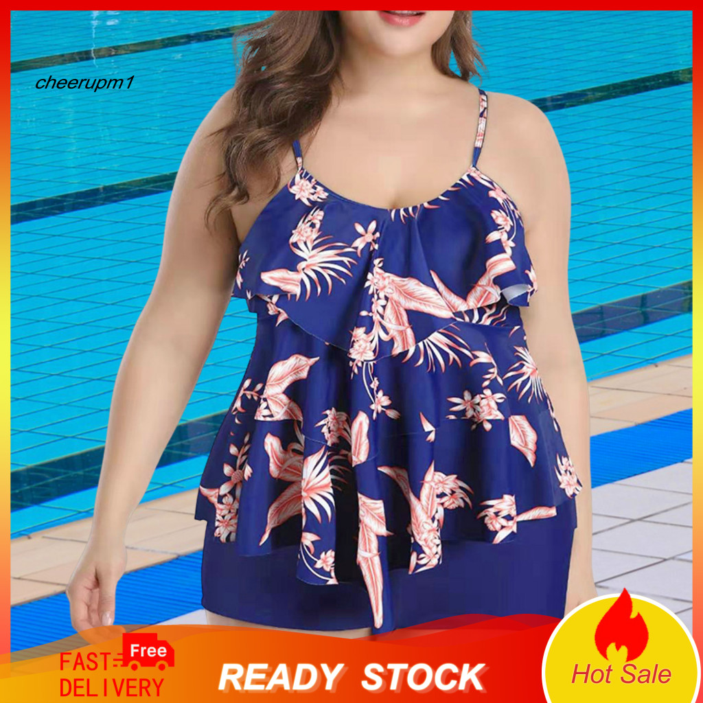 Plus Size High-waisted Swimsuit Quick-drying Tankini for Women – Ruffle Flounce Top with Tummy Control Shorts Two-piec