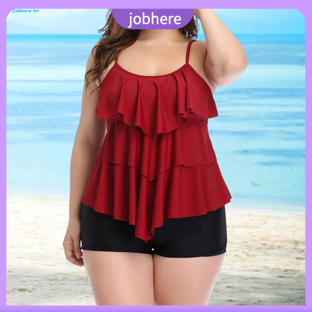 Plus Size High-waisted Swimsuit Breathable Tankini for Women – Ruffle Flounce Top with Tummy Control Shorts Stylish fo