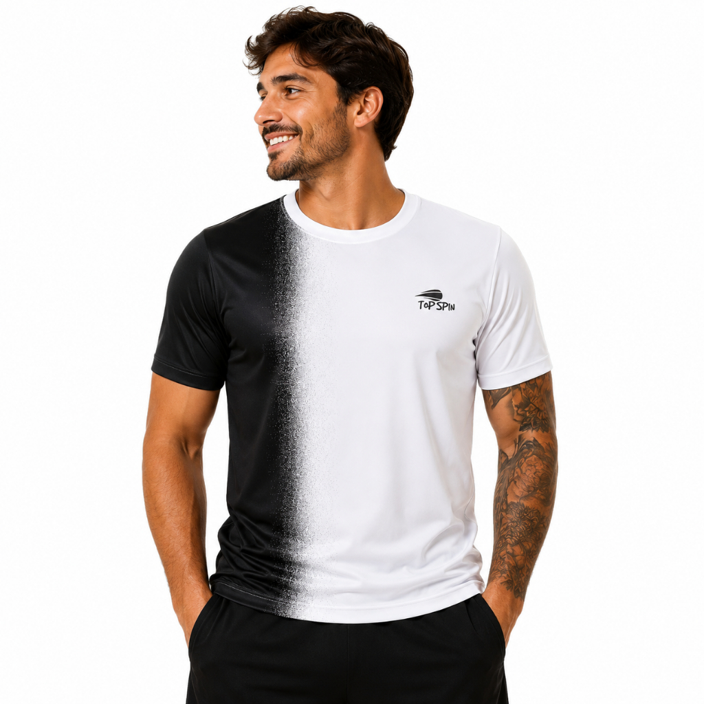 Camisa Tenista Top Spin João Fonseca Preto e Branco Dry Uv50+ Esportiva