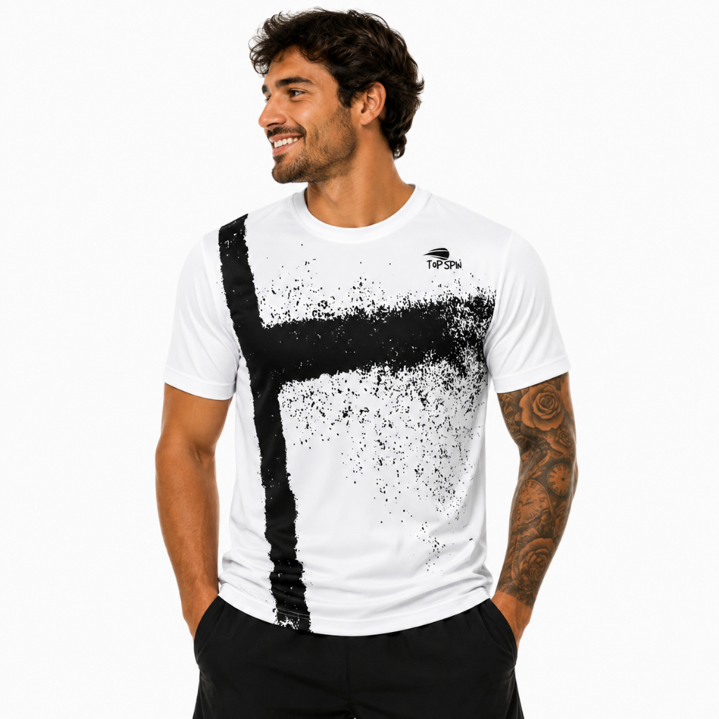 Camisa Manga Curta Top Spin Djoko Tenista Dry Uv50+ Esportiva Branco