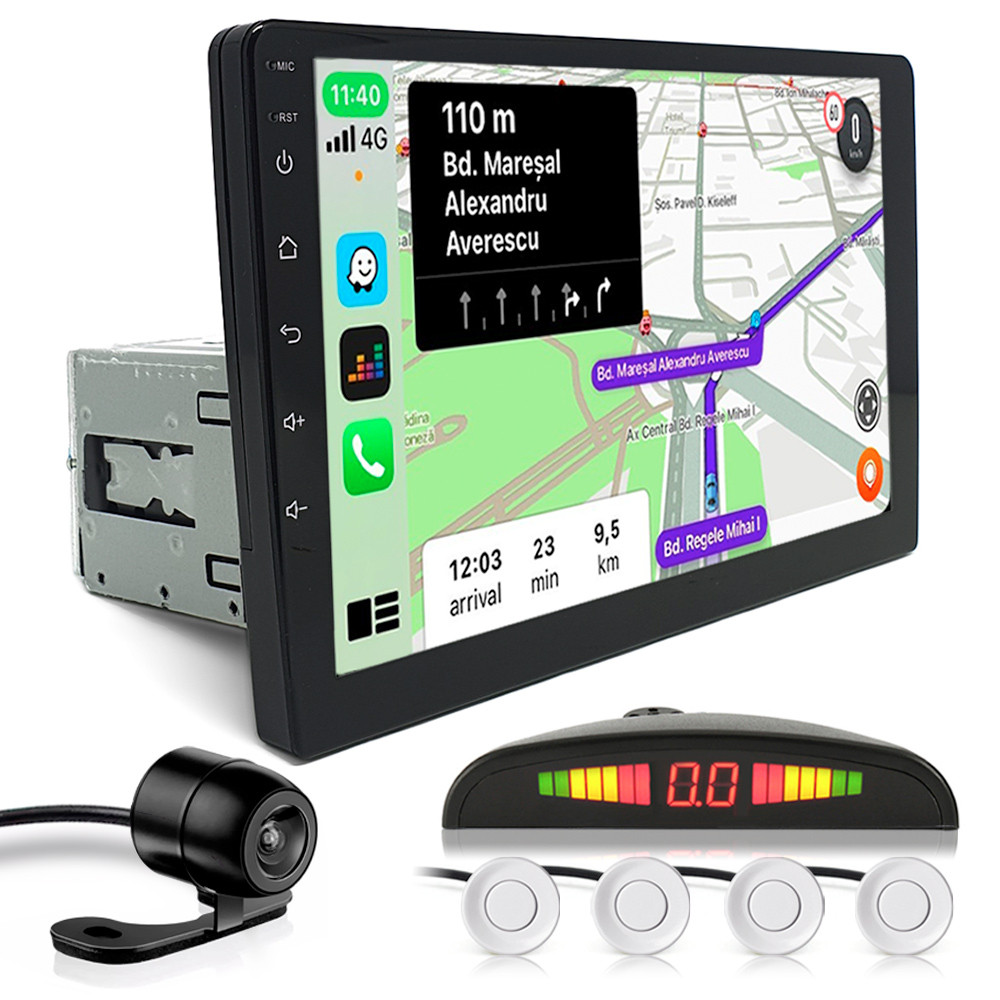 Kit Multimídia 1 Din 9 Polegadas + Câmera Ré + Sensor Ré Branco Spin 2011 2012 2013 2014 Espelhamento Android Auto
