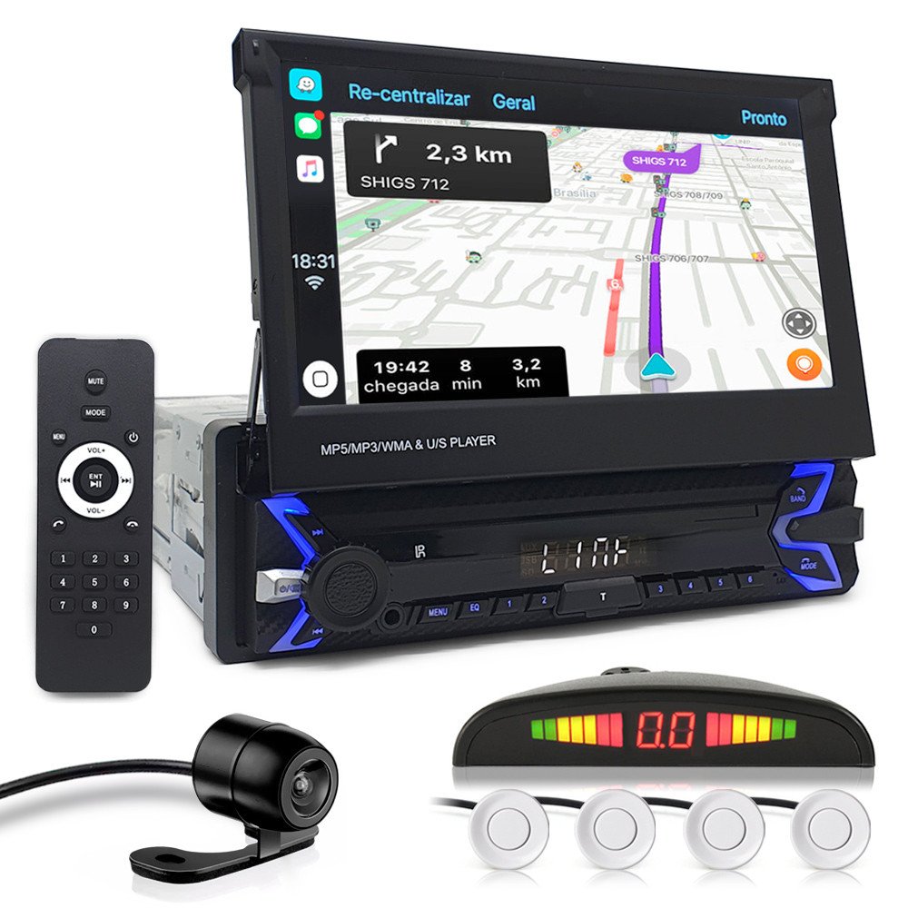 Kit Multimídia Tela Retrátil + Câmera Ré + Sensor Ré Branco Spin 2011 2012 2013 2014 Espelhamento Carplay Car Play