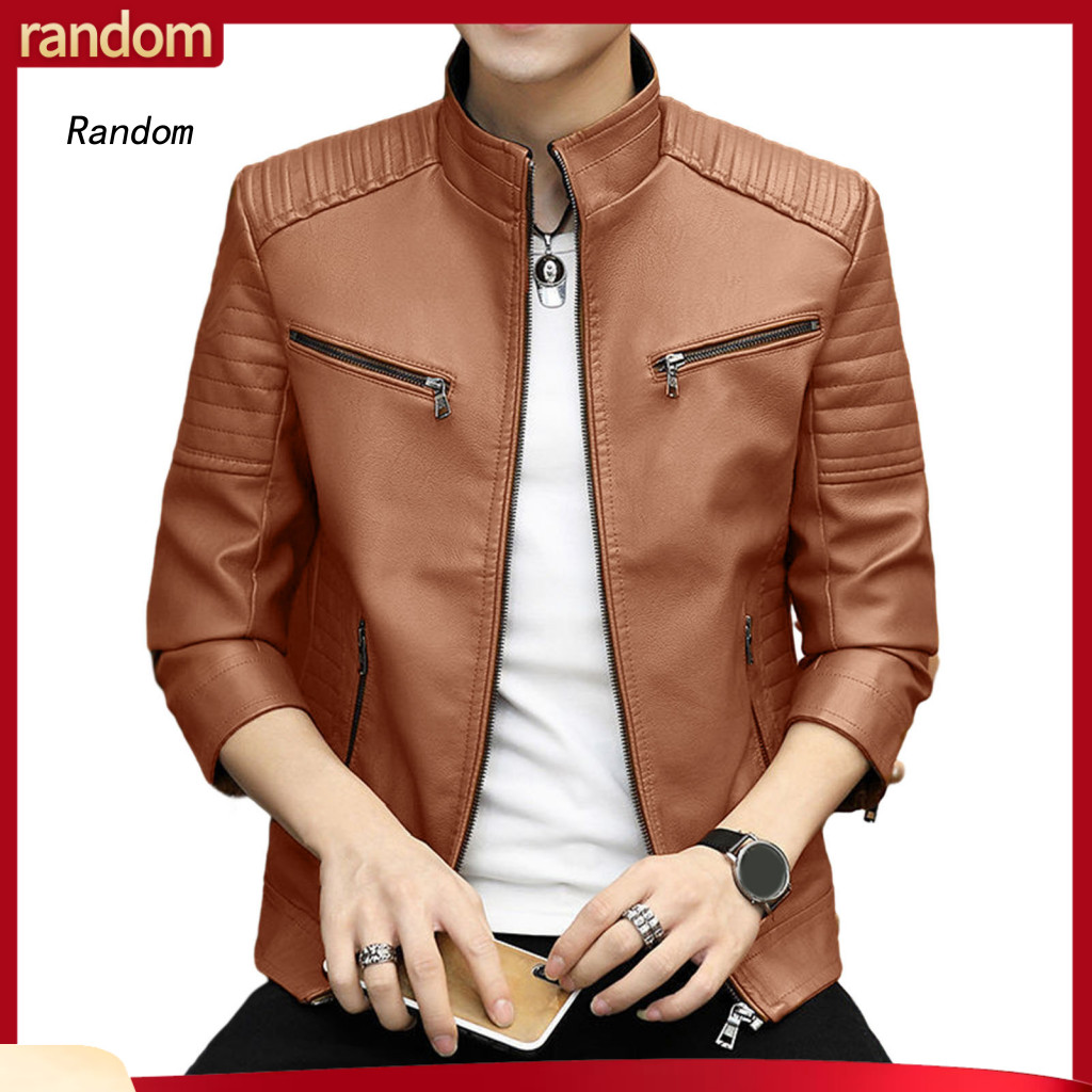 Long-lasting Coat for Men Jacket Men's Vintage Biker Stand Collar Durable Spring Autumn Warm Outdoor Casual Wear Stylish