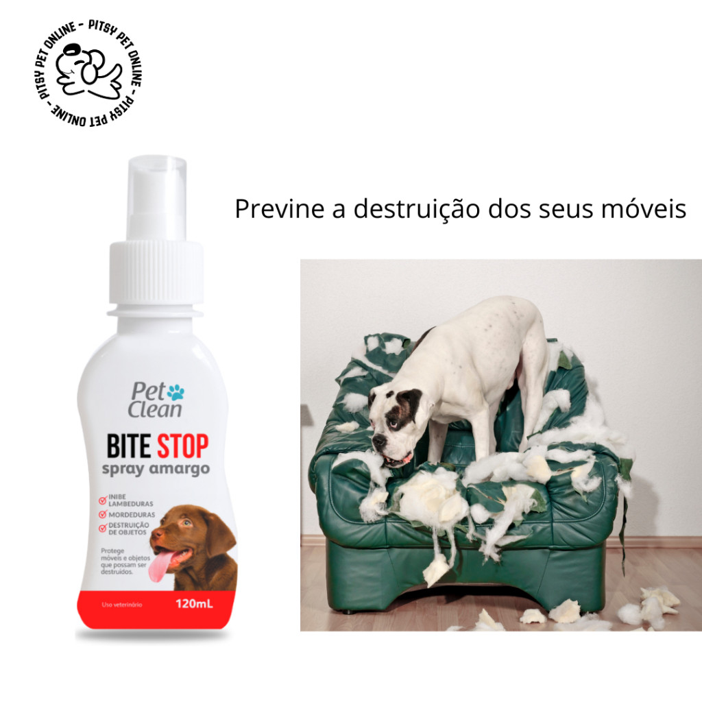 Bite Stop Pet Clean Spray Amargo Adestrador Anti lambida, Mordedura e Destruição de Objetos - 120 ml
