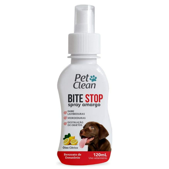 Bite Stop Pet Clean Spray Amargo Adestrador Anti lambida, Mordedura e Destruição de Objetos - 120 ml - ENVIO IMEDIATO