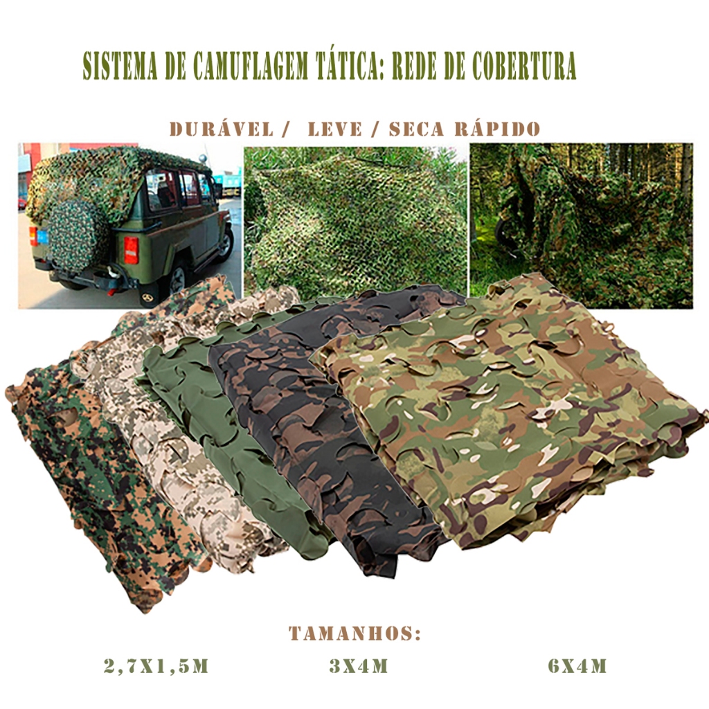 Rede Camuflagem 3D Ripstop 3x4m Airsoft Caça Camping