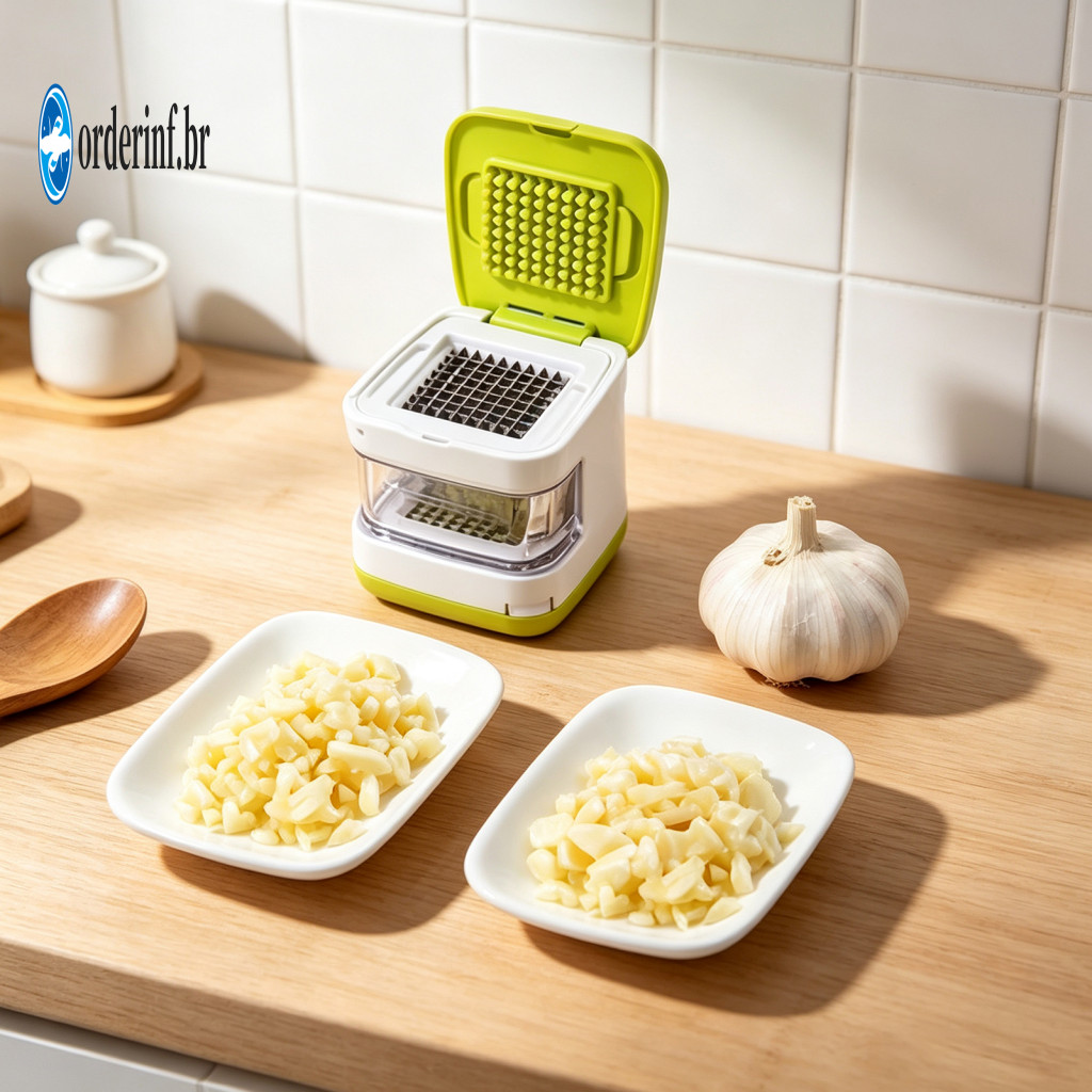 Professional Garlic Crusher Stainless Steel Ginger Mincer Press Set with Storage Box – and Slicer Dual Blade Cutter To