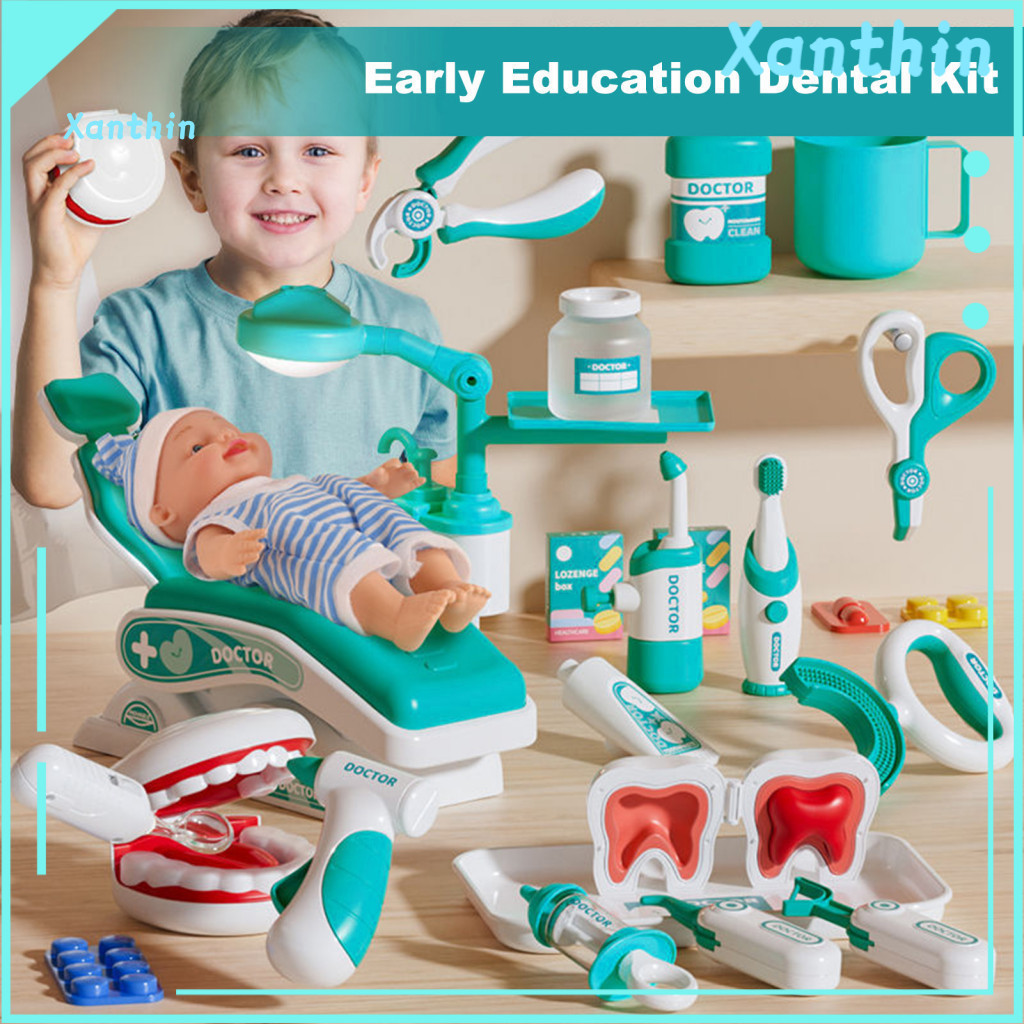 Play House Toys Dental Chair Medical for Kids Dentist Kit for Toddlers Playset with Rotating Table Operating Light Water
