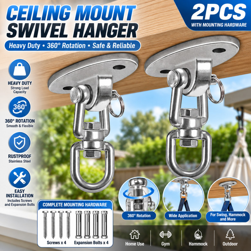 Aço inoxidável Heavy Duty Swivel Hook 360 ° Rotating Ceiling Mount Hanger para Hammock Swing Chair P