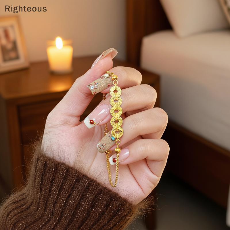 Rightrous Anti-Manchas Cinco Imperador Moeda Pulseira Feminina Retro Estilo Antigo High-End Jóias Luy Feng Shui Presente