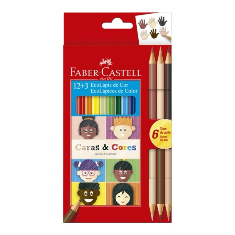 Lápis de Cor EcoLápis Caras e Cores 12 Cores + 6 Tons de Pele Faber-Castell CX 1 UN